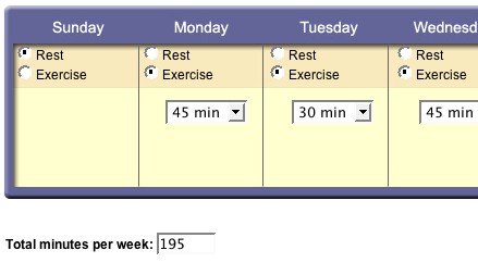 Select 'rest' or 'exercise' for each day of the week.